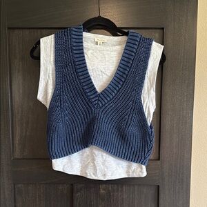 Pilcro Blue Ribbed Crop Tank Top